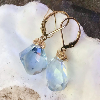 SR6-297 Pale Aqua Blue Quartz Nugget Earrings